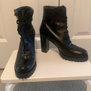 Stuart Weitzman Lug Sole Lace Up High Heeled Boots